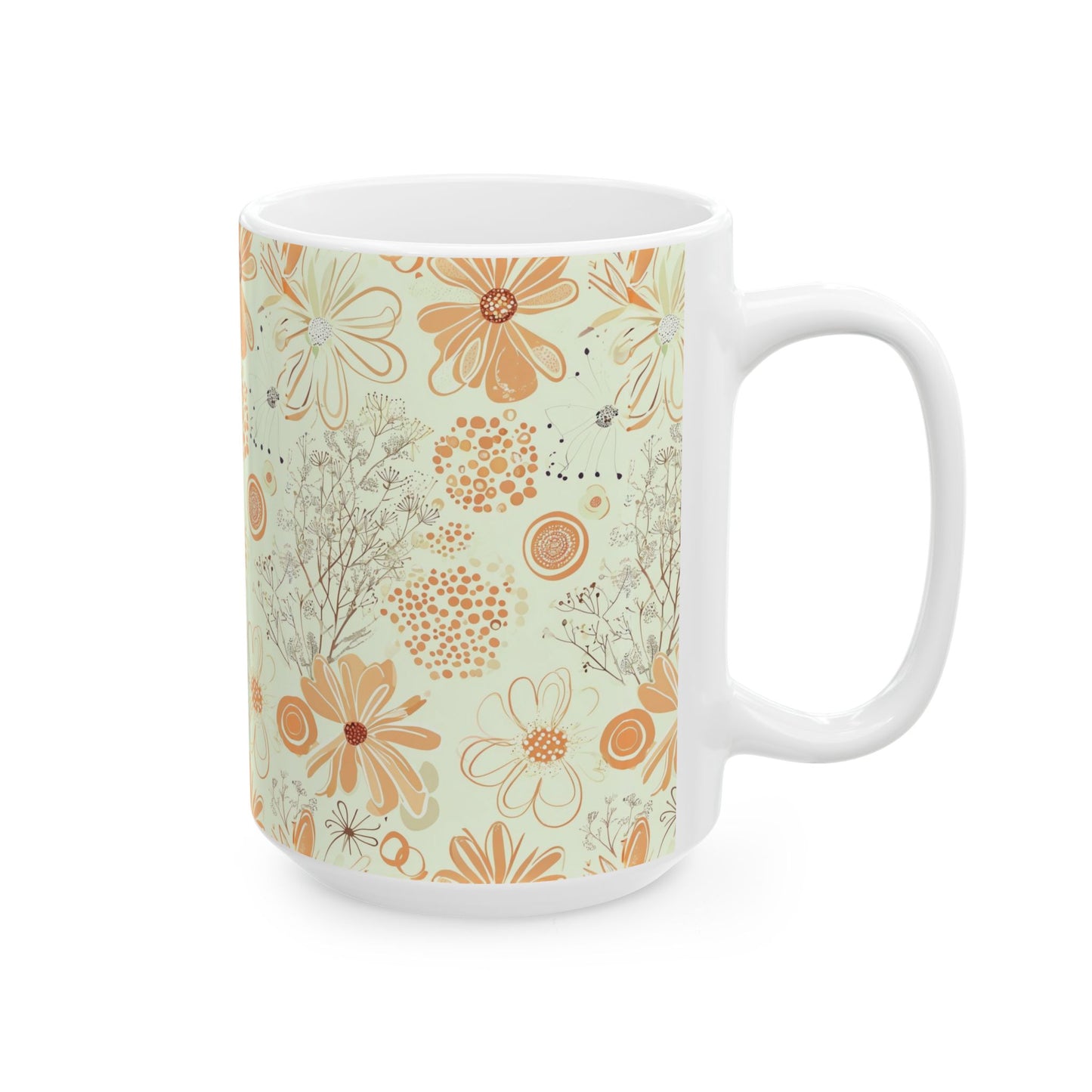 Retro Floral Ceramic Mug — Vintage Daisies Pattern (11oz & 15oz)
