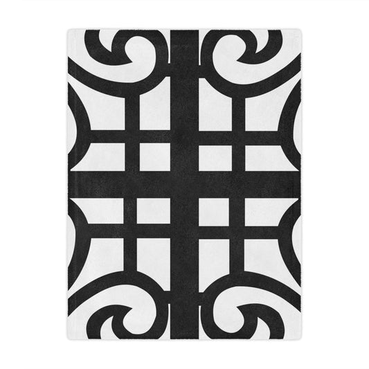 Geometric Scrolled Minky Blanket — Black & White Decorative Throw