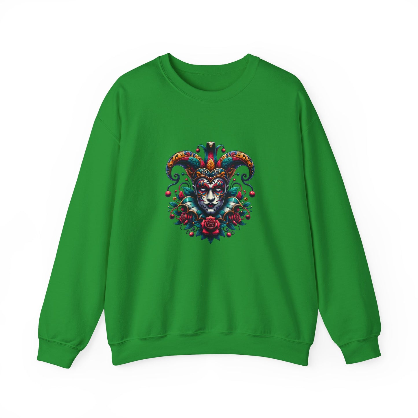 Colorful Jester Sweatshirt, Unisex Heavy Blend Crewneck, Unique Art Apparel, Trendy Fashion, Cozy Gift for Adults