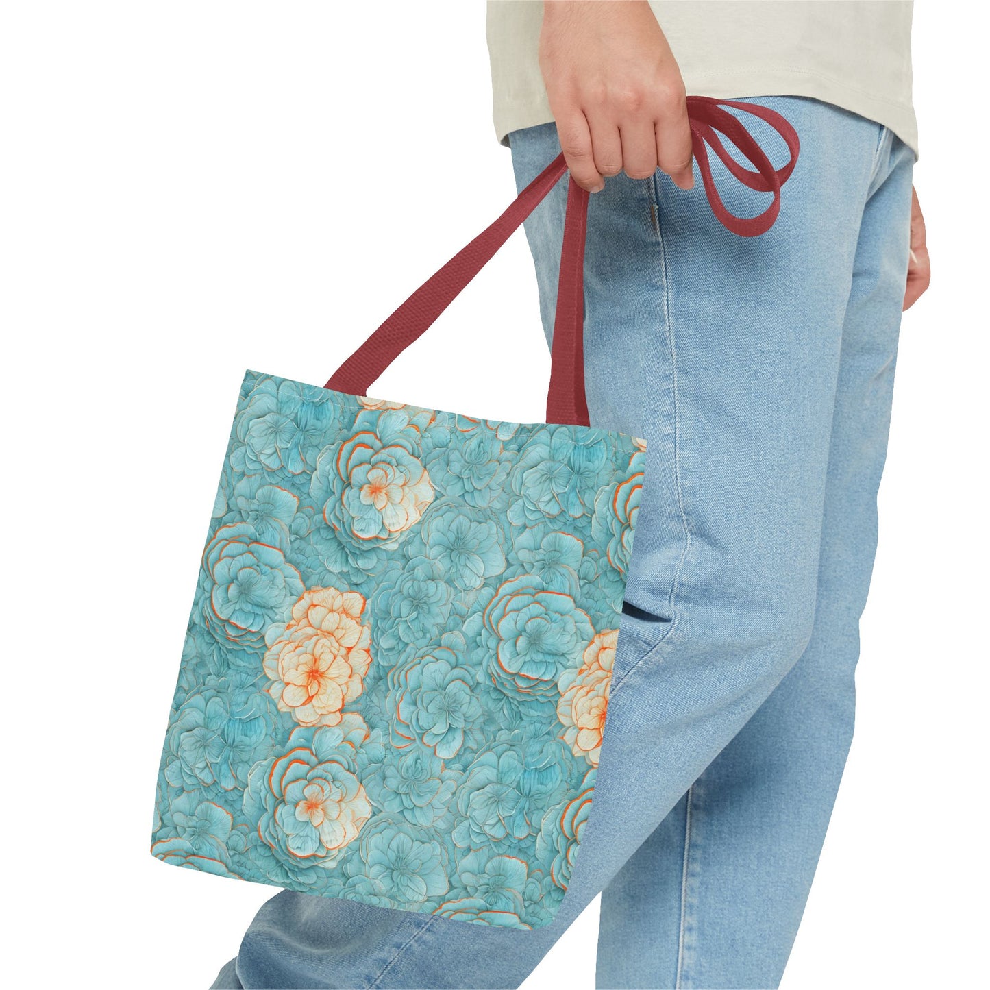 Floral Watercolor Tote Bag — Teal Succulent Pattern