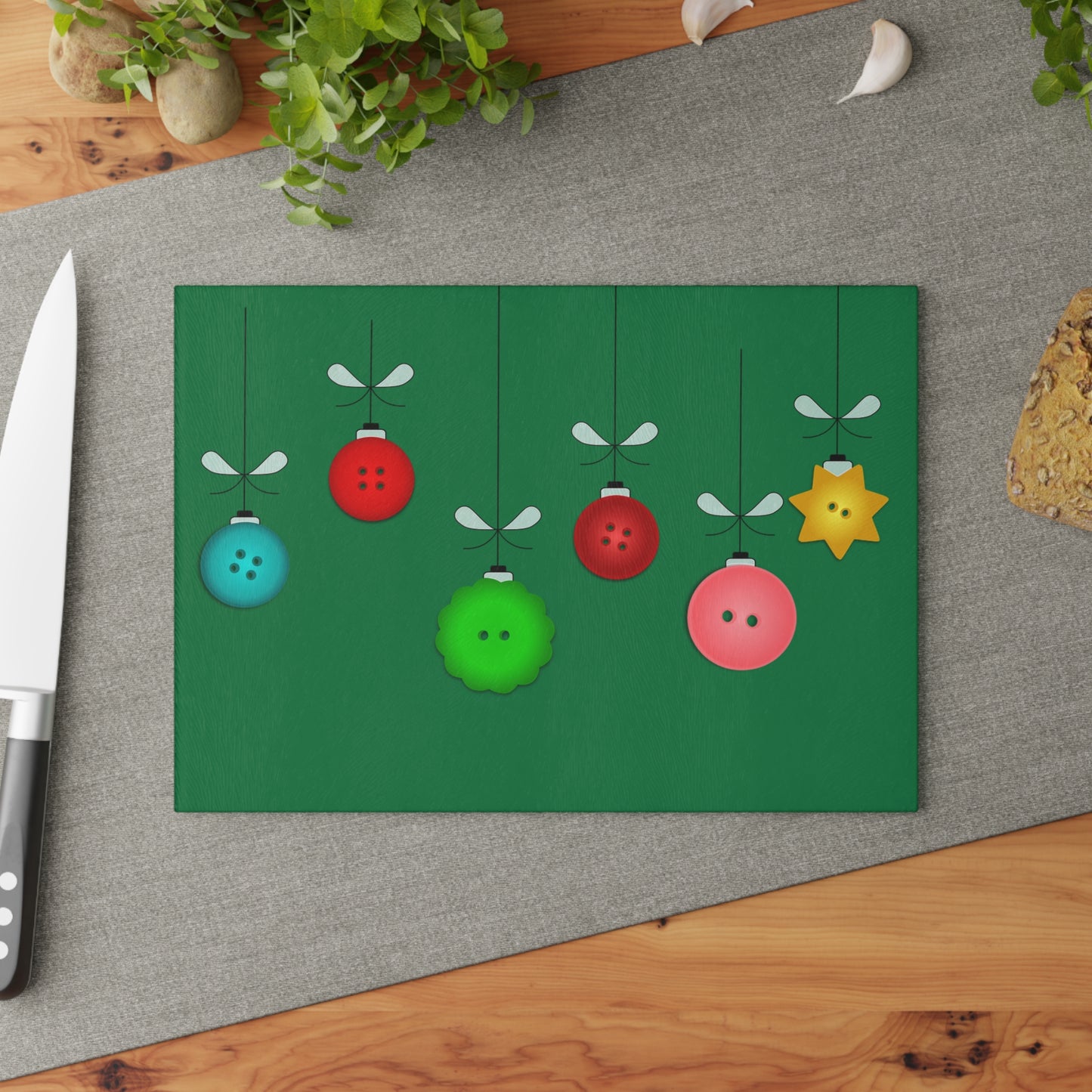 Festive Glass Cutting Board, Holiday Kitchen Decor, Christmas Gift, Unique Serving Tray, Durable Cooking Accessory, Holiday Entertaining