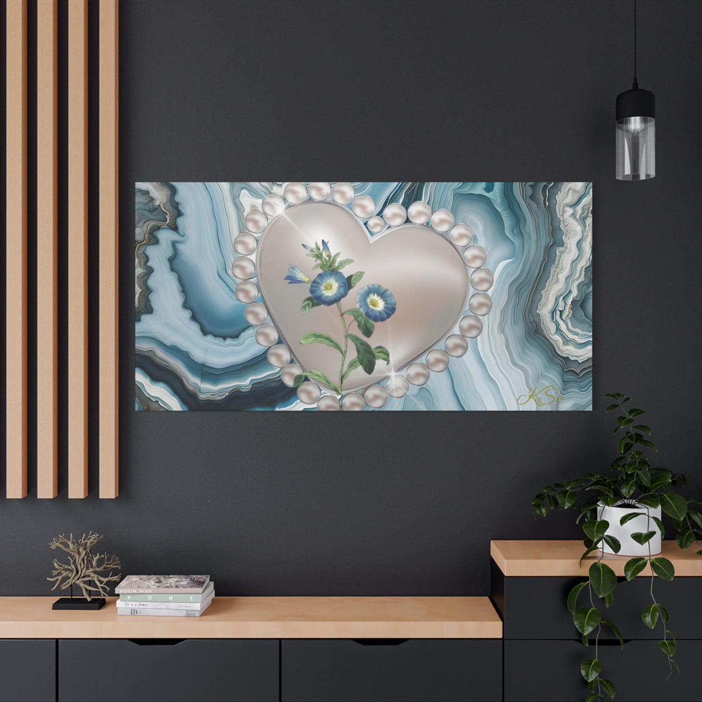 Elegant Floral Heart Canvas Wall Art, Modern Home Decor, Gift for Her