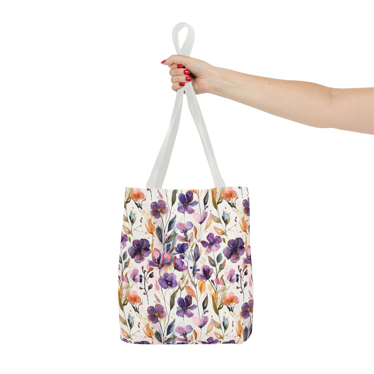 Floral Watercolor Tote Bag — Purple & Orange Botanical All-Over Print
