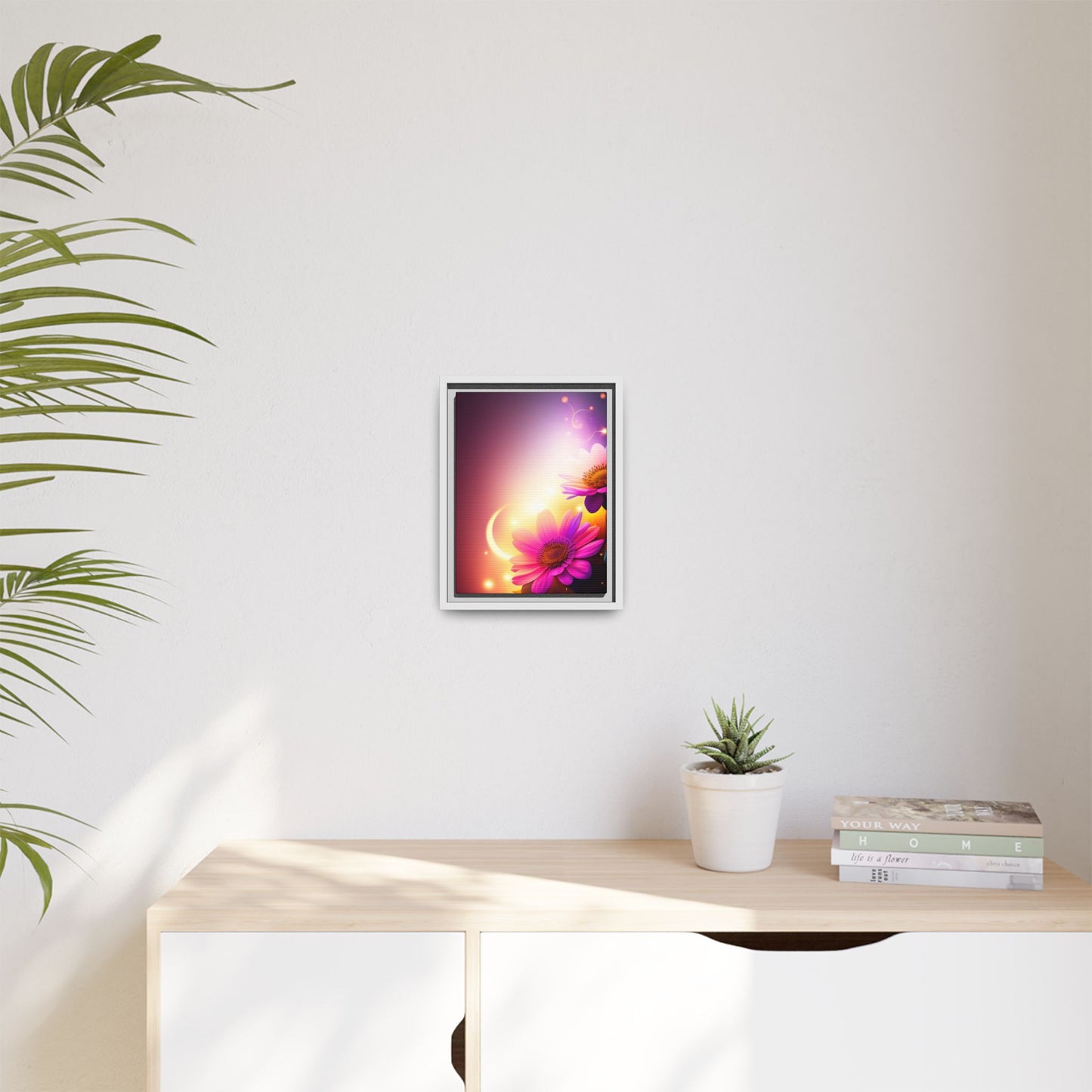Framed Floral Canvas Art — Pink Daisies Sunset Wall Print