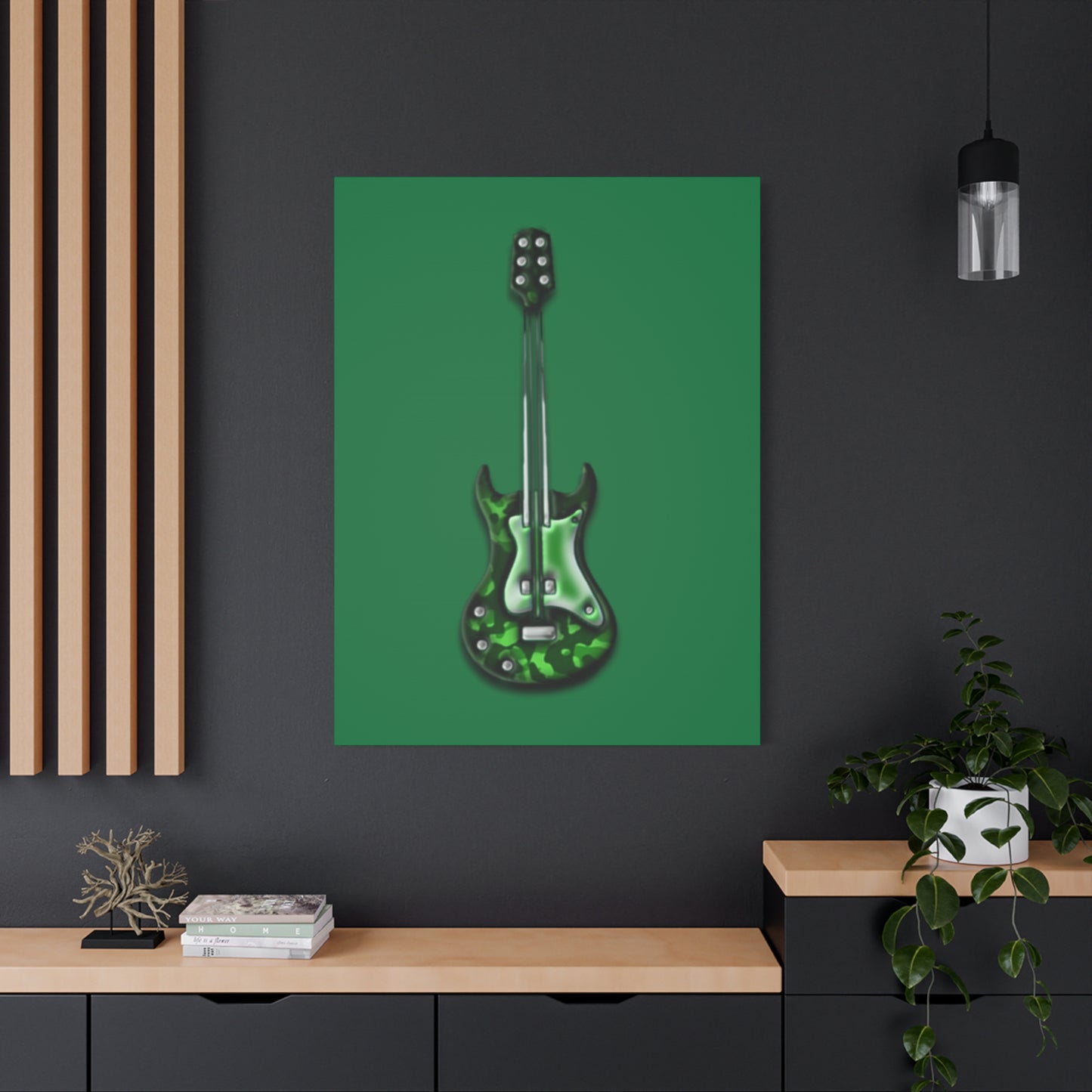 Green Electric Guitar Canvas Art, Music Wall Decor, Rock n Roll Gift, Guitar Lover's Art, Stretched Green Canvas, Home Theater Decor