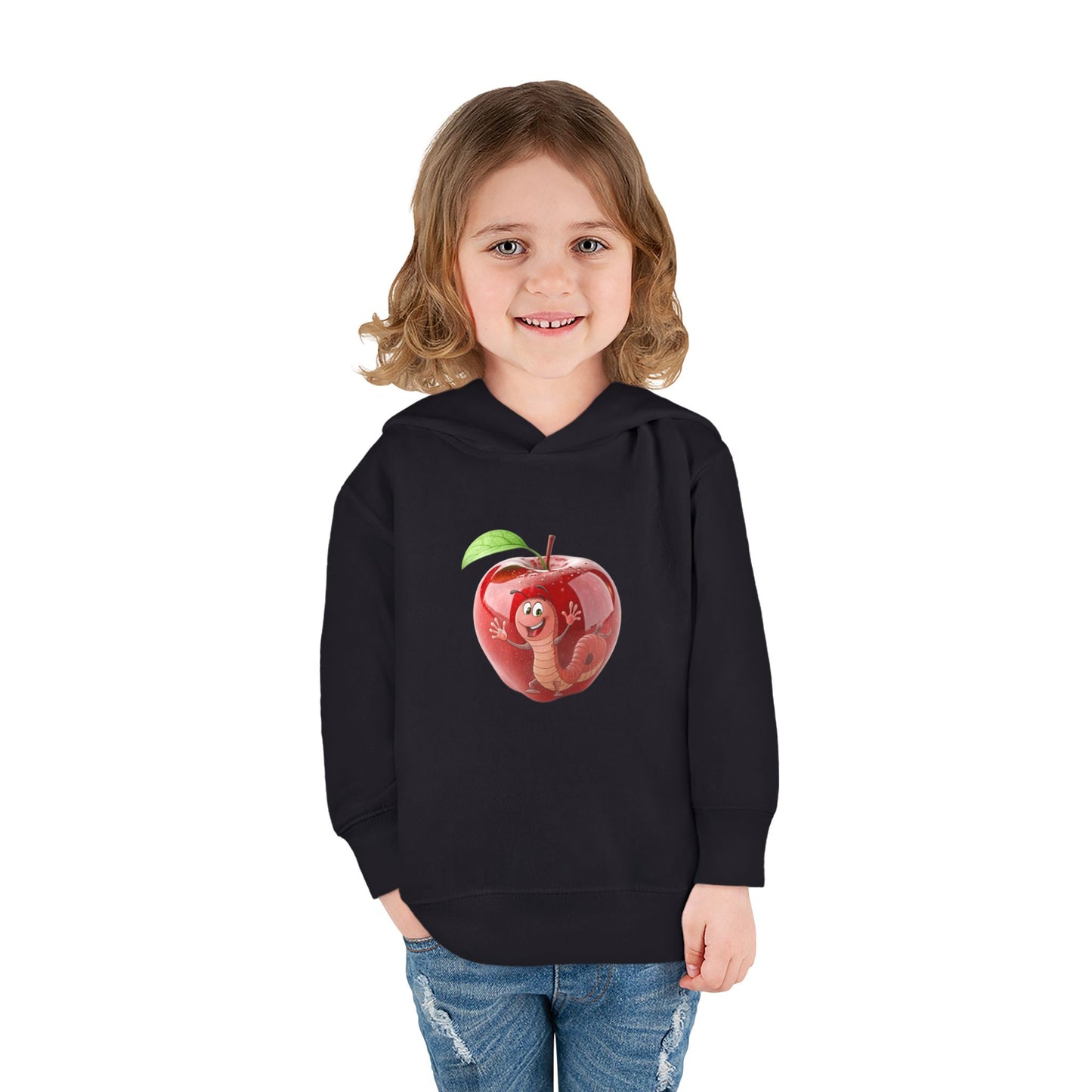 Cute Apple Toddler Pullover Fleece Hoodie - Cozy, Fun, Playful Kidswear, Perfect Gift for Birthdays, Play Dates, or Fall Outings