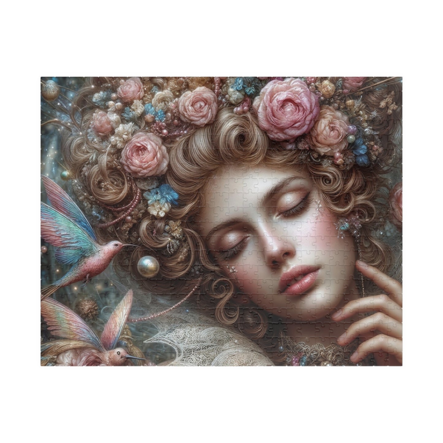 Floral Dream Portrait Puzzle — Surreal Woman & Birds Art Jigsaw (110–1014 pcs)