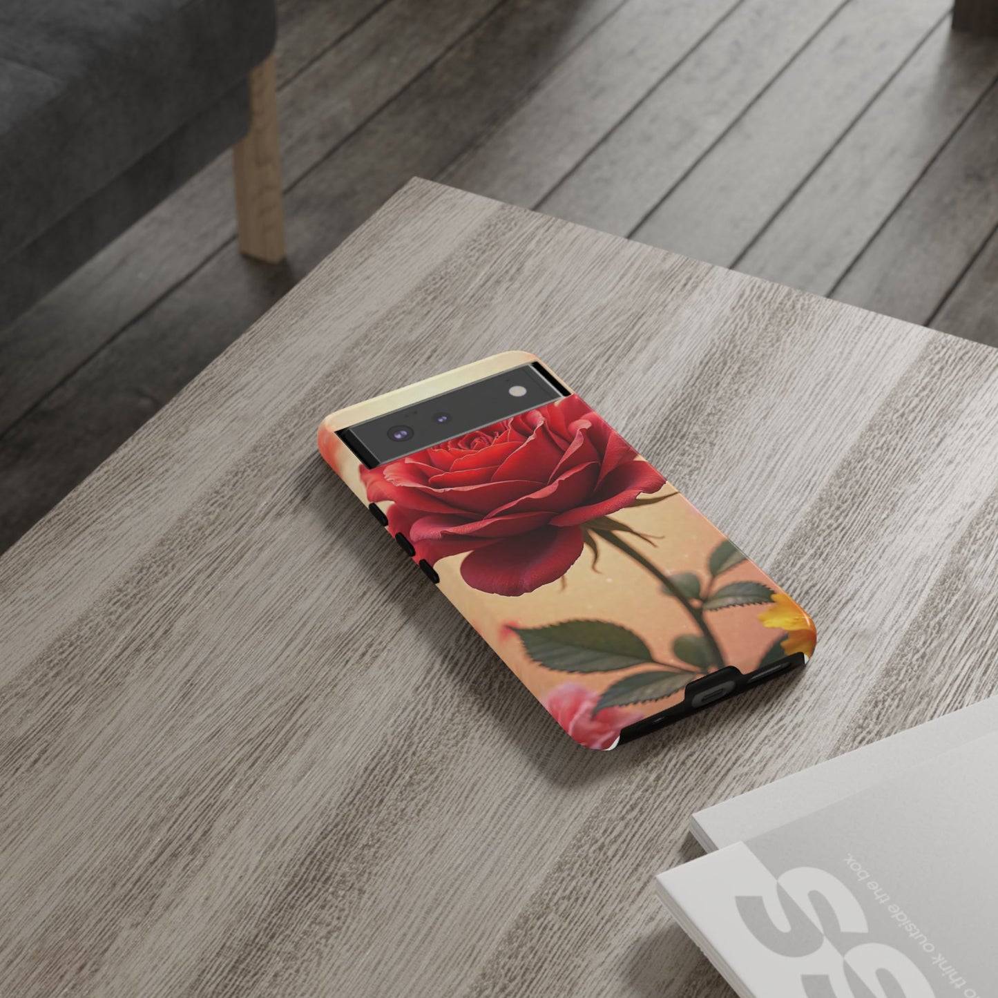 Floral Phone Case with Red Rose Design, Tough Phone Cover, Flower Print, Gift for Her, Stylish Accessory, Floral Aesthetic