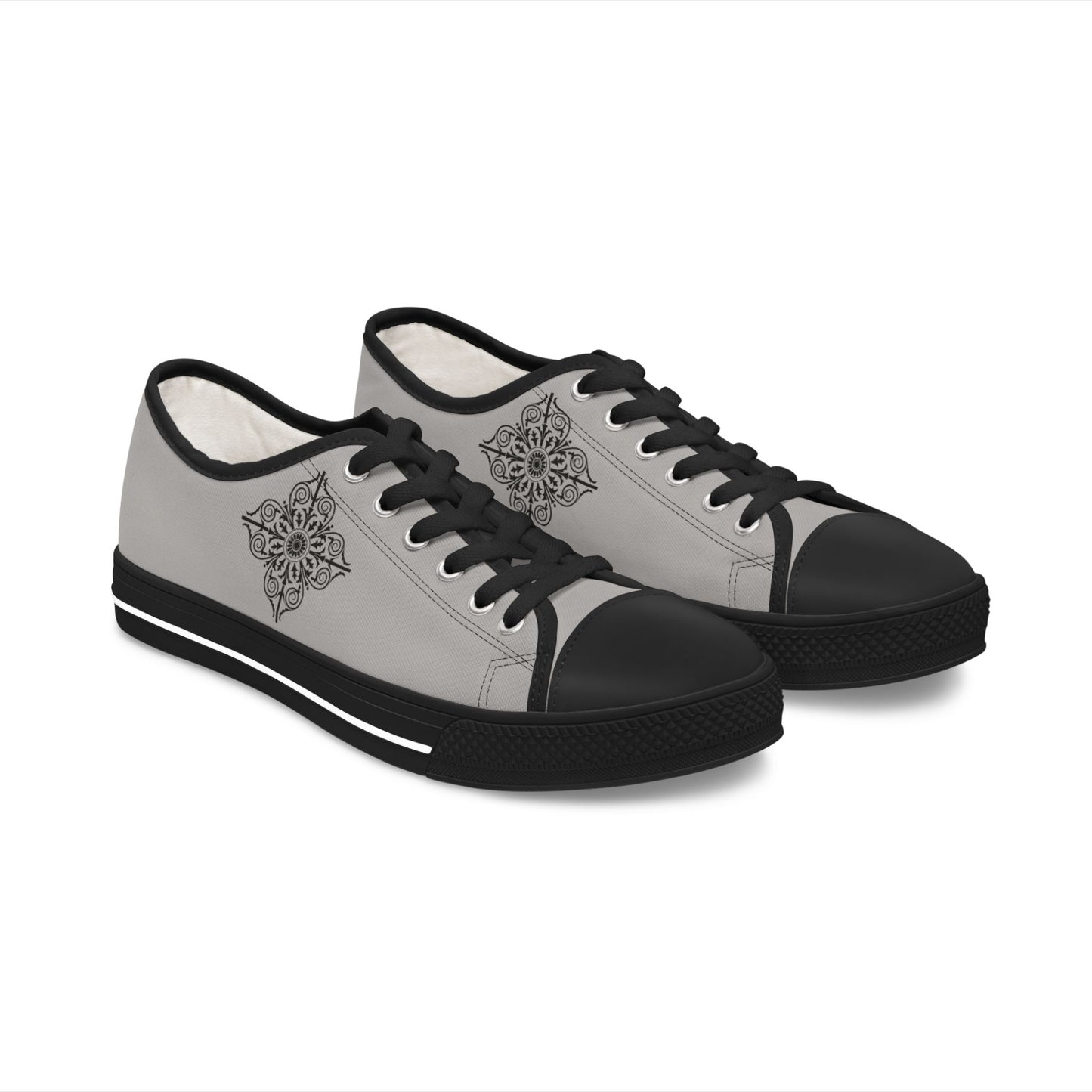 Women's Low Top Sneakers — Gray Tile Mandala Casual Canvas Shoes