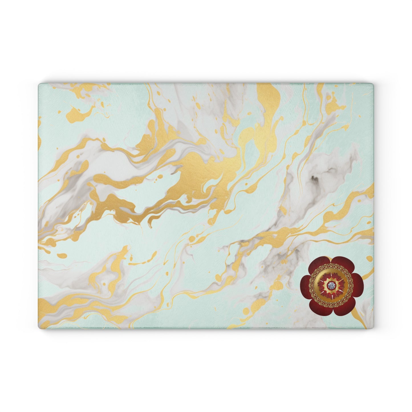 Elegant Marble Glass Cutting Board with Floral Design, Kitchen Decor, Home Gift