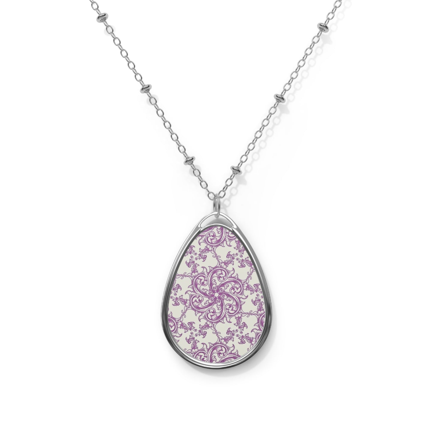 Elegant Floral Oval Necklace, Bohemian Jewelry, Silver Pendant, Gift for Her, Wedding Accessory, Mother's Day Gift