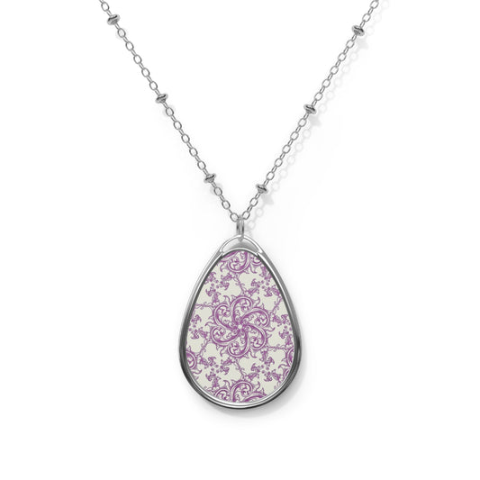 Elegant Floral Oval Necklace, Bohemian Jewelry, Silver Pendant, Gift for Her, Wedding Accessory, Mother's Day Gift
