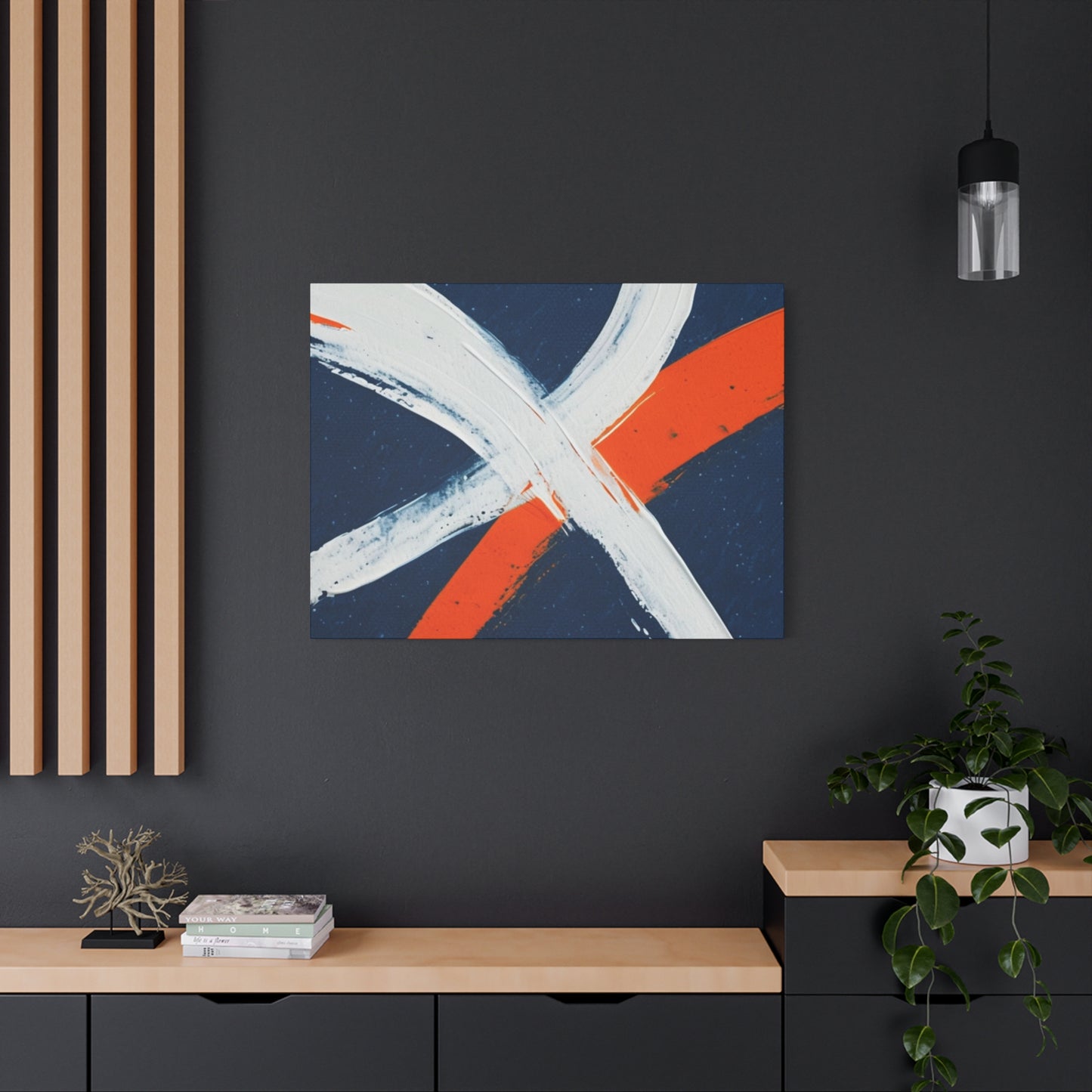 Abstract Navy & Orange Brushstroke Canvas