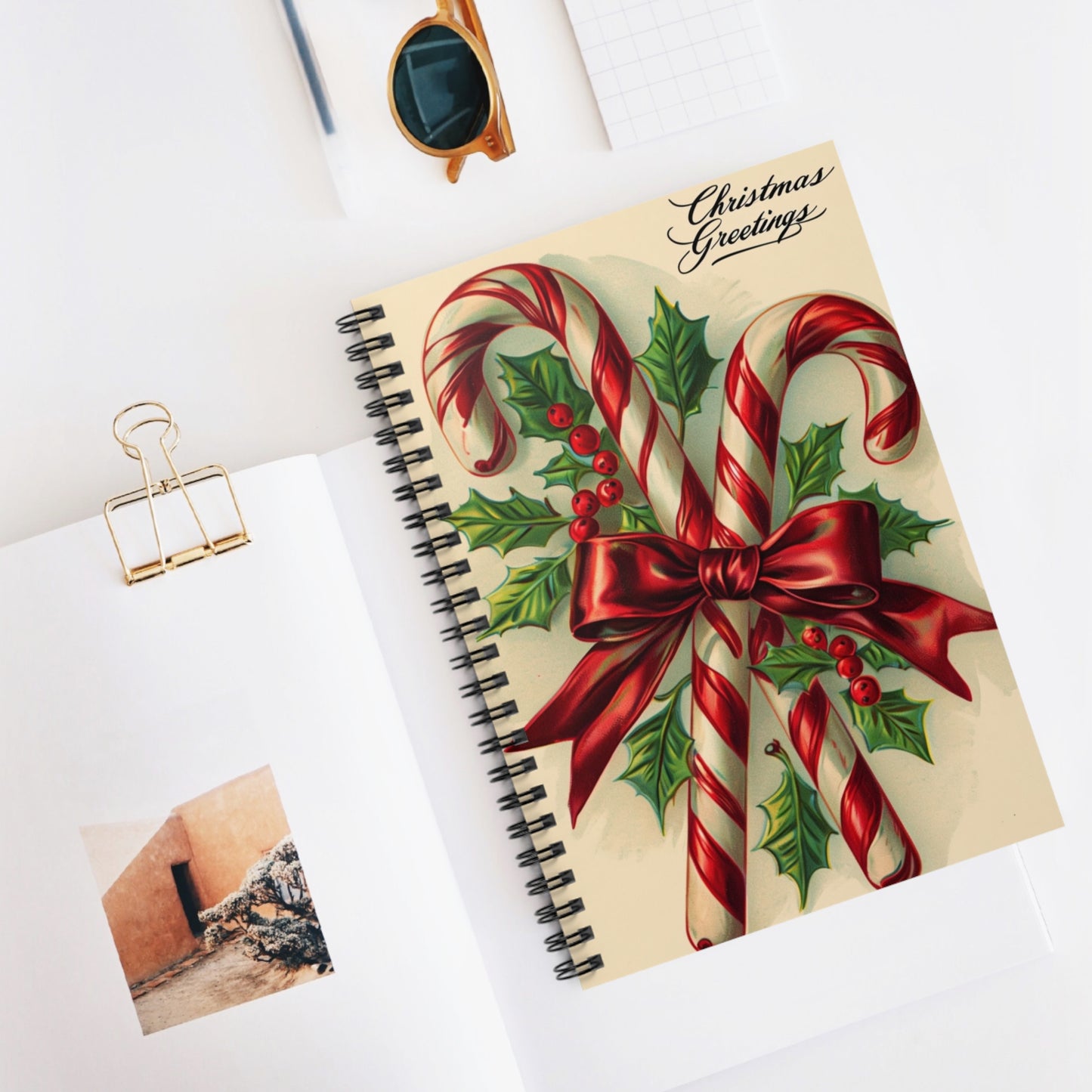 Christmas Themed Spiral Notebook, Holiday Journal, Gift for Writers, Festive Stationery, Candy Cane Design, Seasonal Planner
