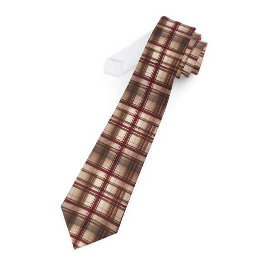 Plaid Necktie — Classic Brown & Burgundy Plaid Tie for Men