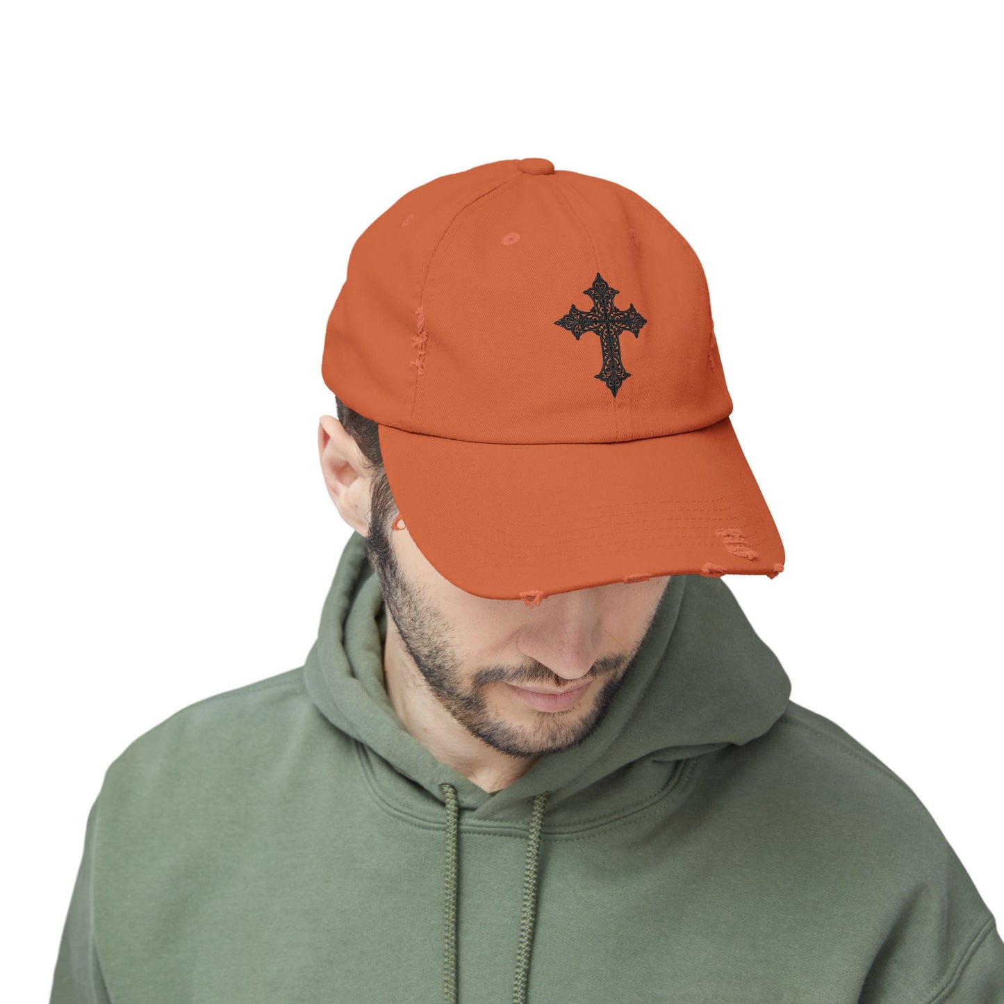 Cool Distressed Cap for Trendy Looks, Vintage Hat, Adjustable Cap, Cross Design, Casual Accessories