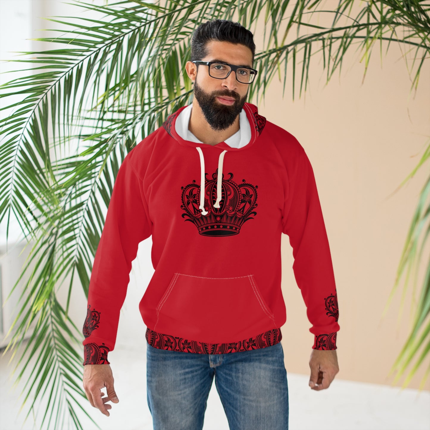 Crown Patterned Unisex Pullover Hoodie, Royal Style Hoodie, Cozy Sweatshirt for Men and Women, Gift for Pride, Festivals, and Events