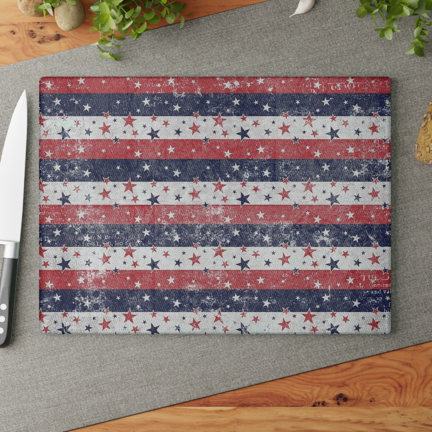 Patriotic Glass Cutting Board, USA Flag Kitchen Decor, Cooking Gift for Her, Independence Day, Memorial Day, Home Chef Essentials
