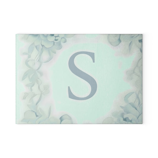 Personalized Floral Initial Glass Cutting Board, Kitchen Decor, Wedding Gift, Housewarming, Culinary Gift, Custom Kitchenware