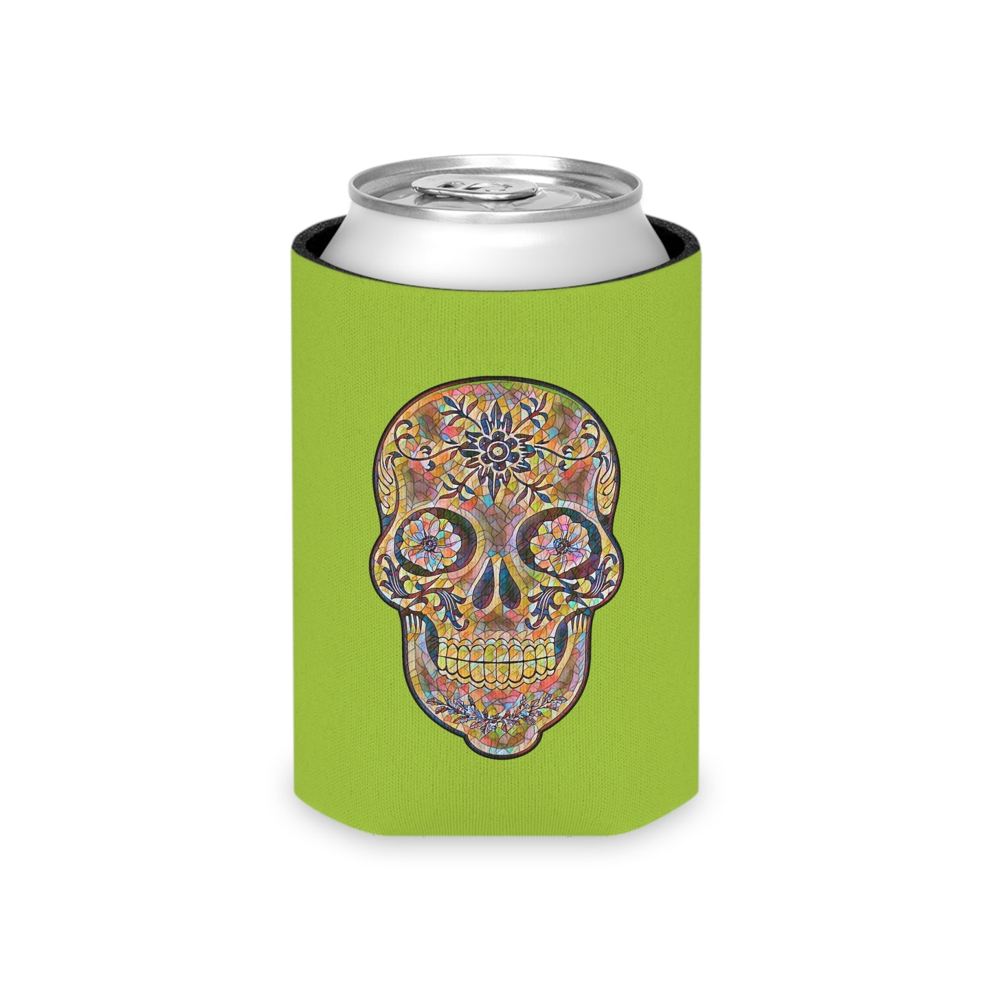 Day of the Dead Can Cooler, Colorful Skull Drink Holder, Party Favor for Dia de los Muertos, Eco-Friendly Beverage Insulator