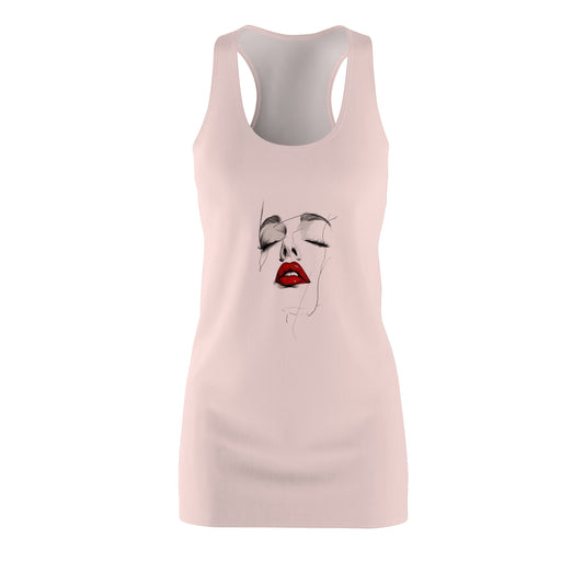 Women's Racerback Dress with Elegant Red Lips Design | Summer Fashion, Casual Wear, Beach Cover-Up, Gift for Her, Trendy Outfit