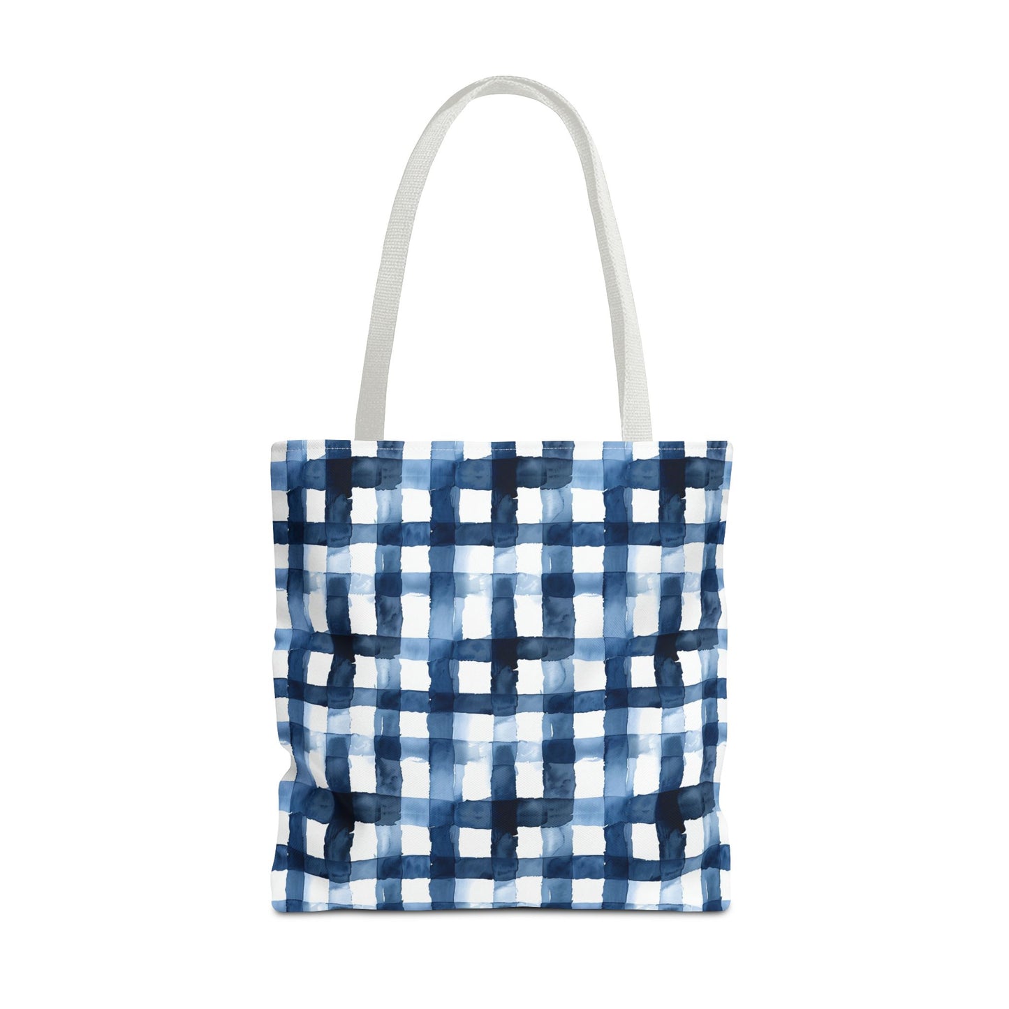 Blue Watercolor Plaid Tote Bag — Navy Check Pattern All-Over Print