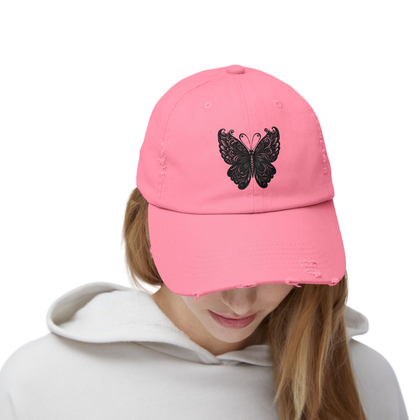 Black Distressed Butterfly Cap | Stylish Unisex Hat for Everyday Wear, Perfect Gift for Birthdays, Fashion Statement