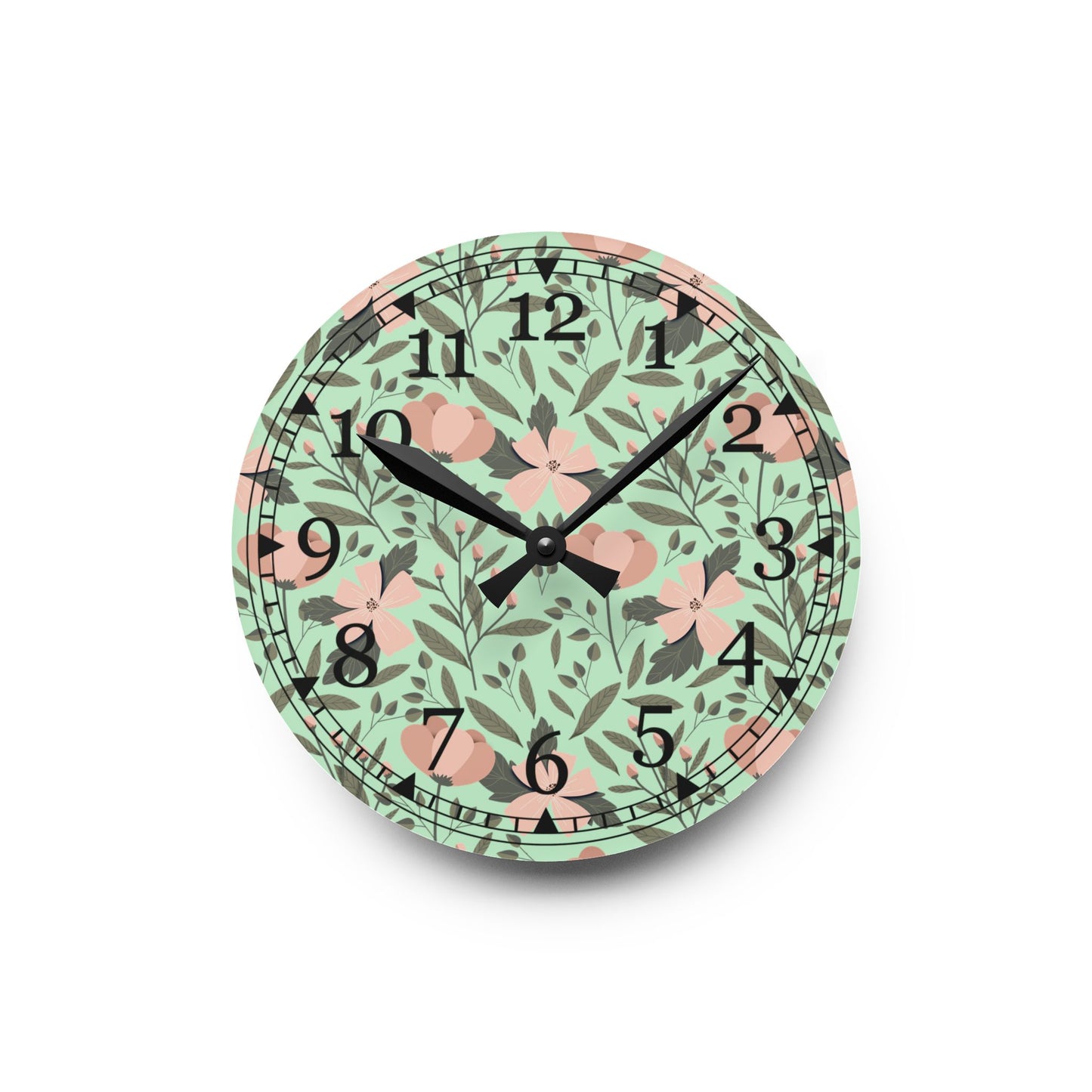 Floral Acrylic Wall Clock – Mid-Century Modern Decor, Home Accent