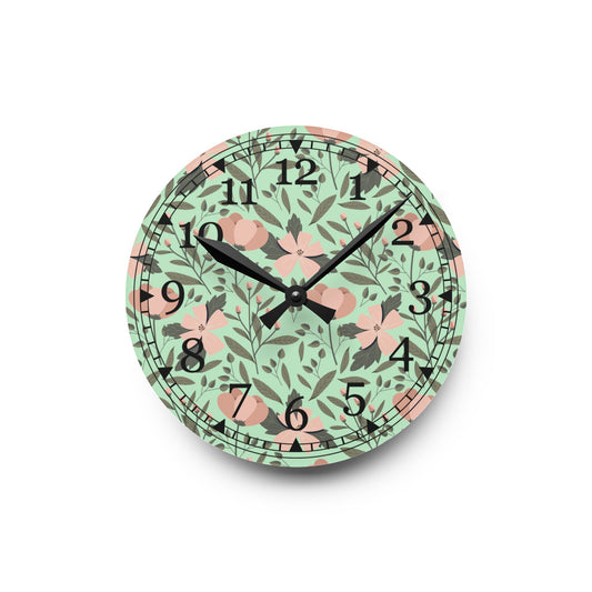 Floral Acrylic Wall Clock – Mid-Century Modern Decor, Home Accent