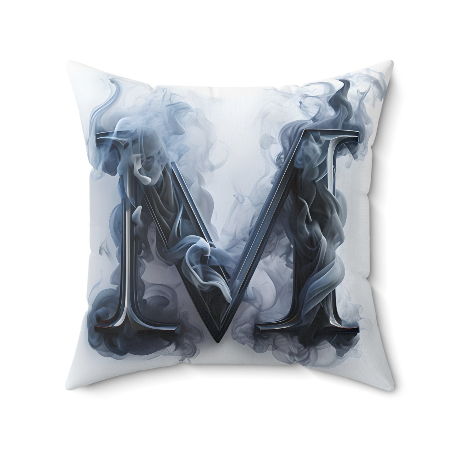 Smoky Letter M Decorative Pillow — Monogram Initial Accent Cushion