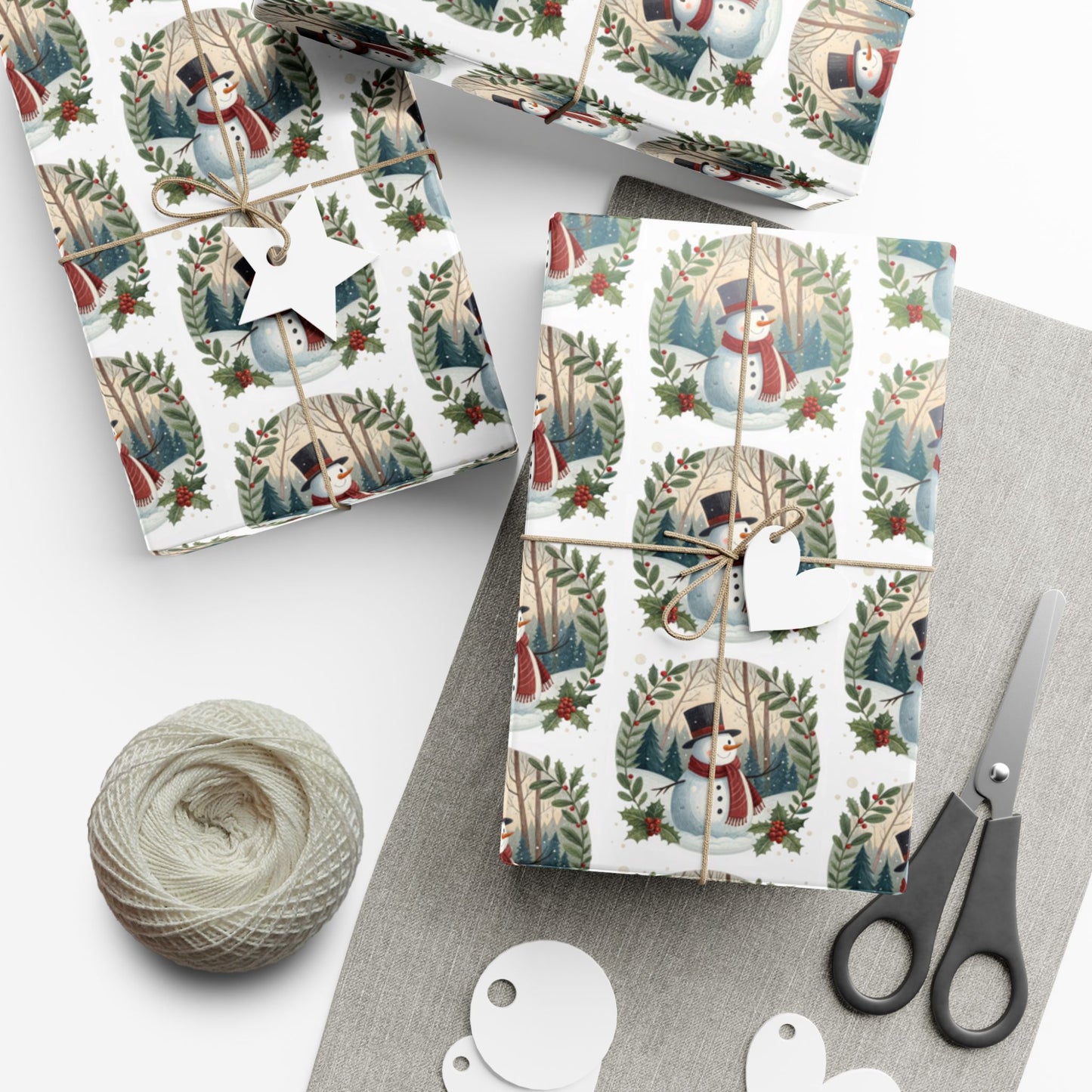 Gift Wrap Paper — Vintage Snowman Wreath Pattern (Holiday Wrapping Sheets)