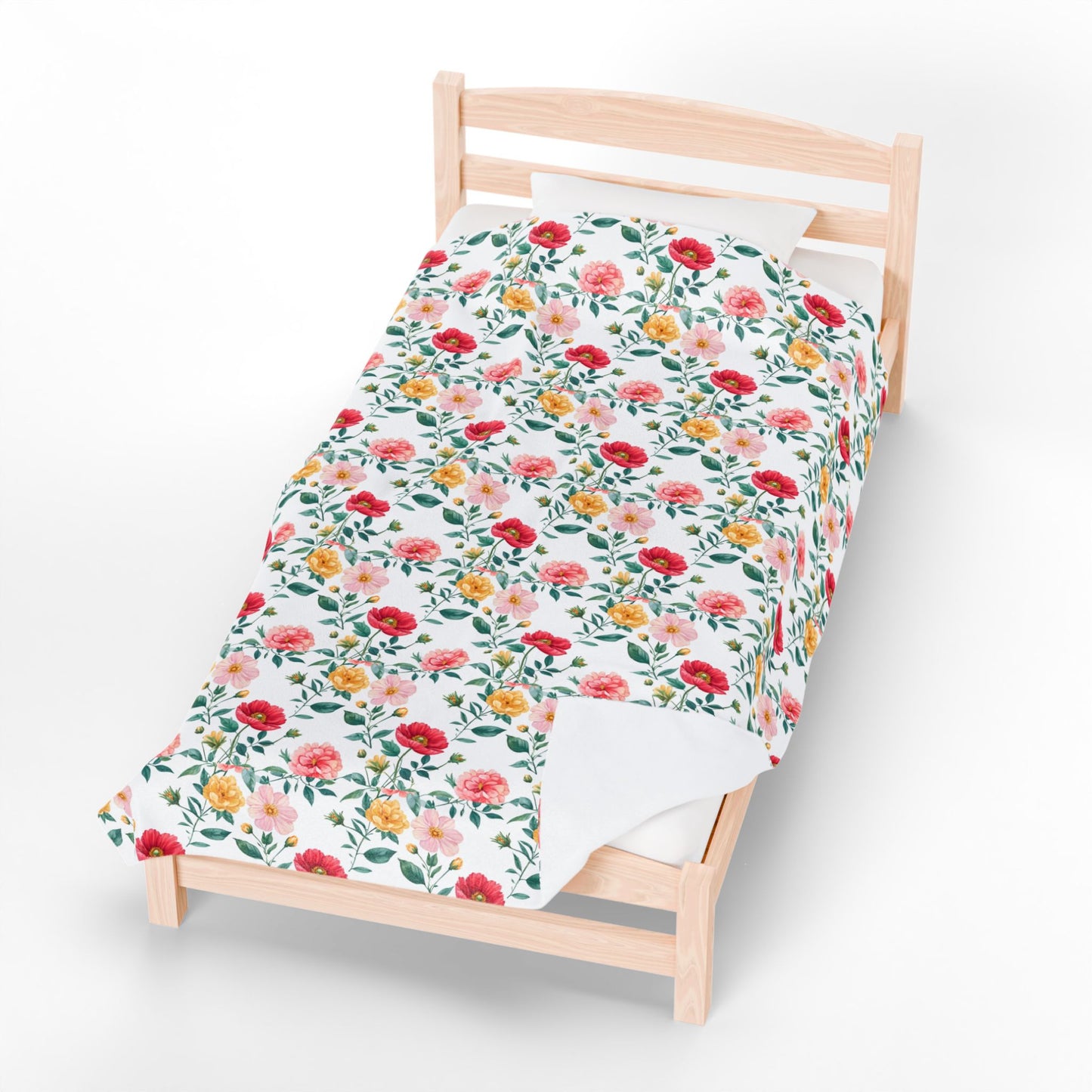 Floral Velveteen Plush Blanket — Pink & Yellow Rose Pattern