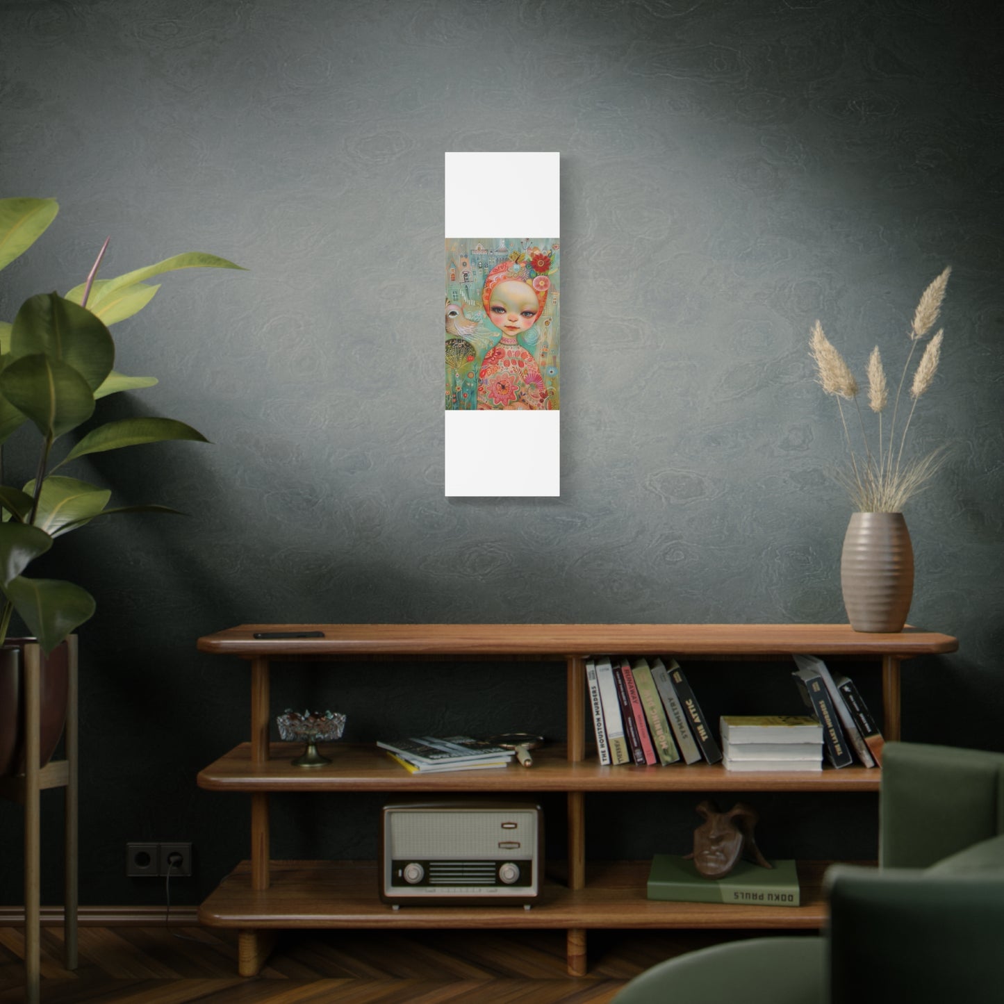 Whimsical Girl & Bird Matte Canvas Wall Art — Stretched Decorative Painting