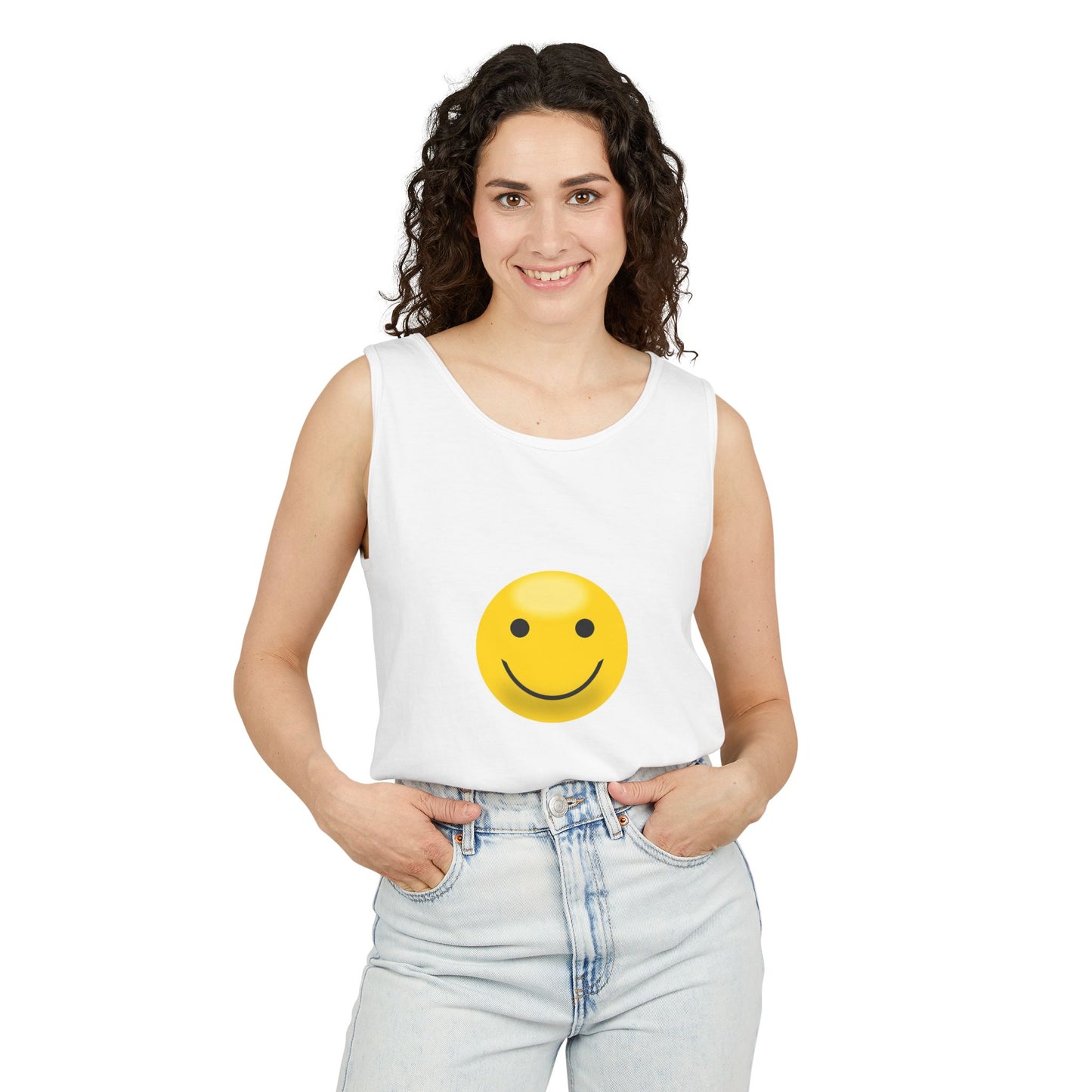 Smiley Face Tank Top, Summer Shirt, Casual Wear, Beach Outing, Gift for Friends, Positive Vibes Apparel