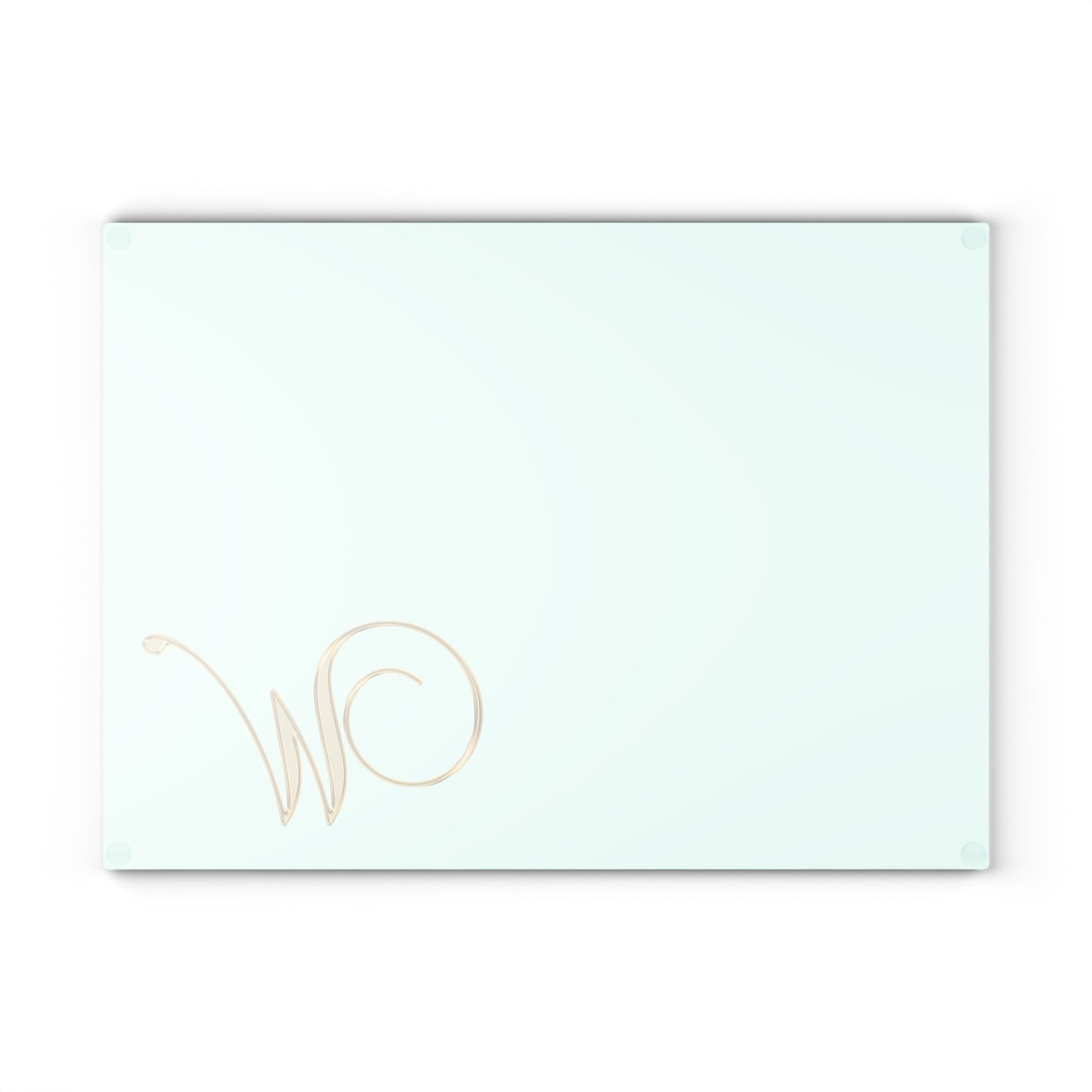 Monogram Glass Cutting Board - Elegant Mint with Gold Script "W"