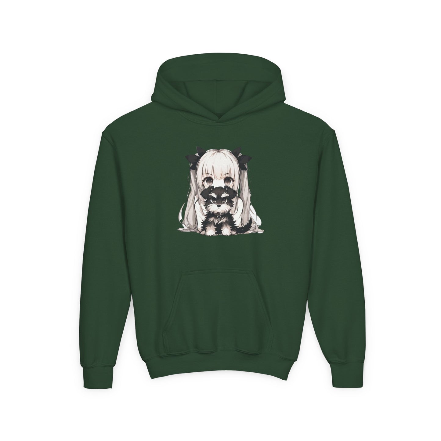 Cute Anime Girl & Puppy Youth Hoodie — Kawaii Kids Pullover for Anime Fans