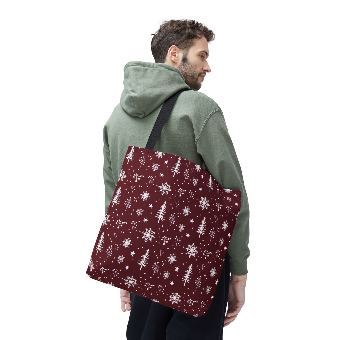 Christmas Snowflake Tote Bag – Burgundy Holiday Patterned Carryall