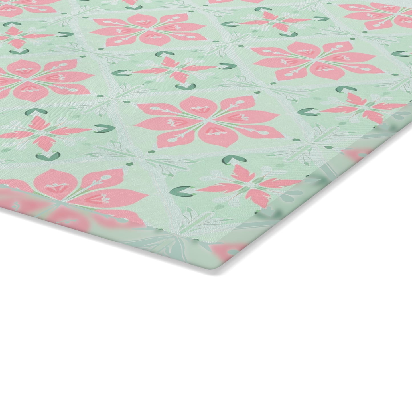 Glass Cutting Board – Pastel Pink & Mint Tile Pattern Kitchen Board