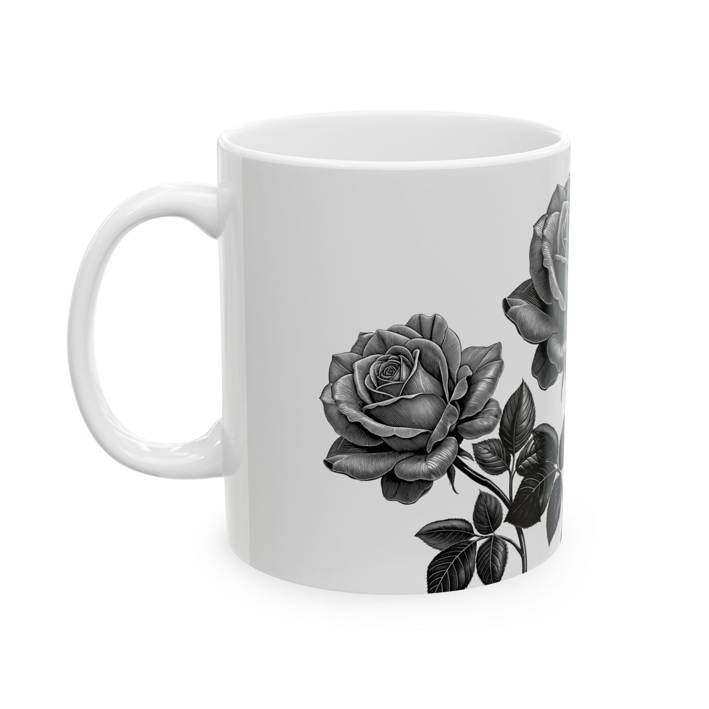 Elegant Floral Ceramic Mug - Black and White Rose Design, Coffee Cup, Gift for Her, Home Decor, Tea Lover's Perfect Mug