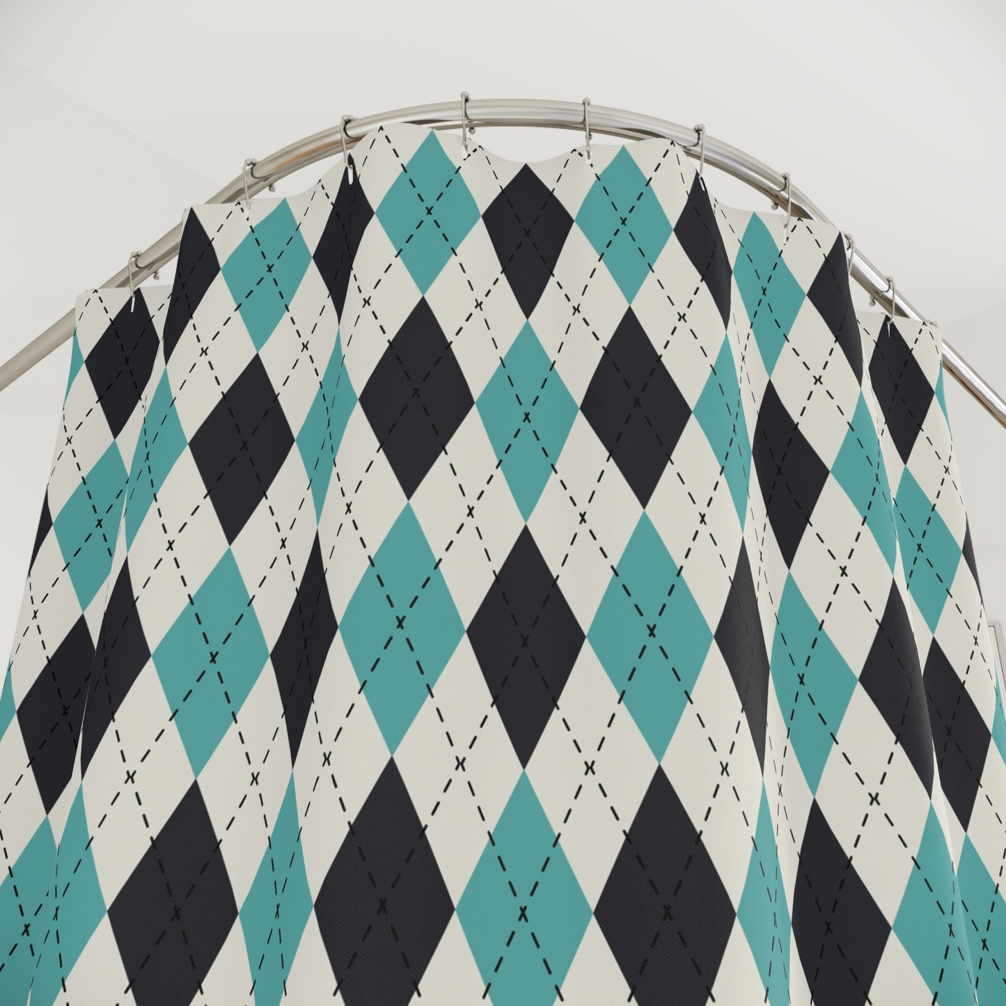 Stylish Geometric Shower Curtain, Modern Bathroom Decor, Aqua and Black Argyle, Unique Gift for Home Renovation, Holiday Essential, [...]