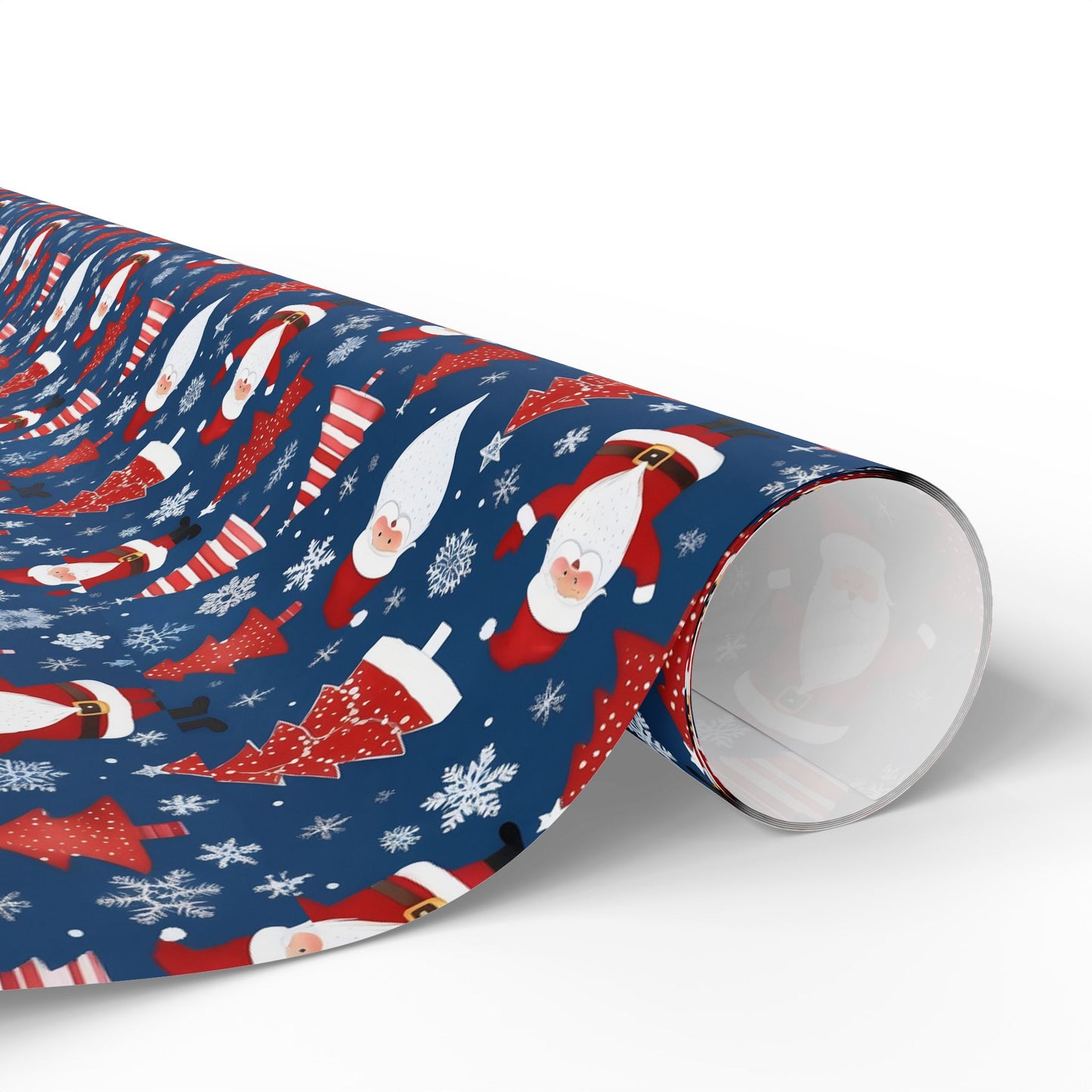 Christmas Santa Wrapping Paper Roll — Blue Festive Holiday Gift Wrap with Santa, Snowflakes & Stockings