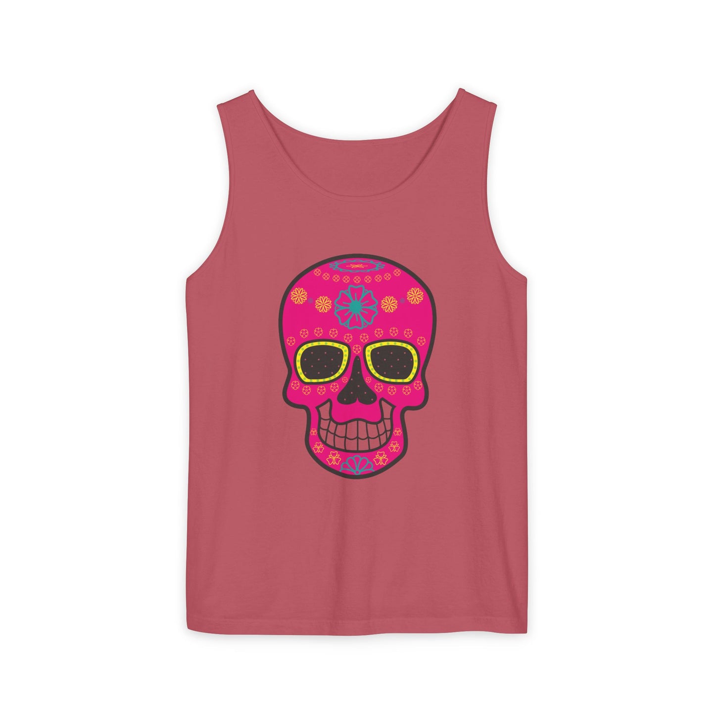 Colorful Dia de los Muertos Skull Tank Top, Unisex Summer Tee, Festival Wear