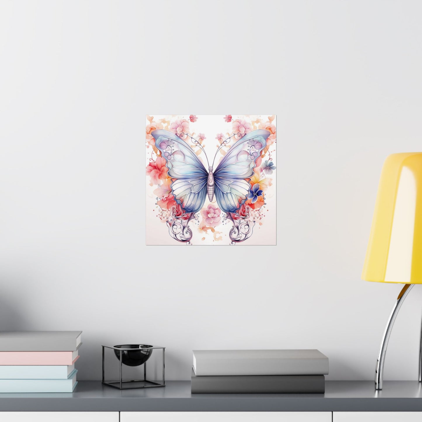 Butterfly Watercolor Wall Poster — Floral Pastel Matte Vertical Print