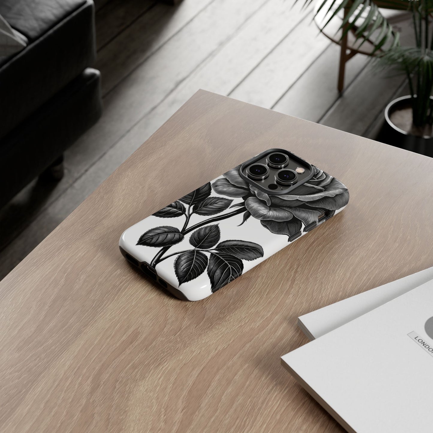 Elegant Floral Phone Case - Tough Cases, Black Rose Design, Floral Phone Cover, Stylish Phone Accessory, Gift for Her, Mother's Day