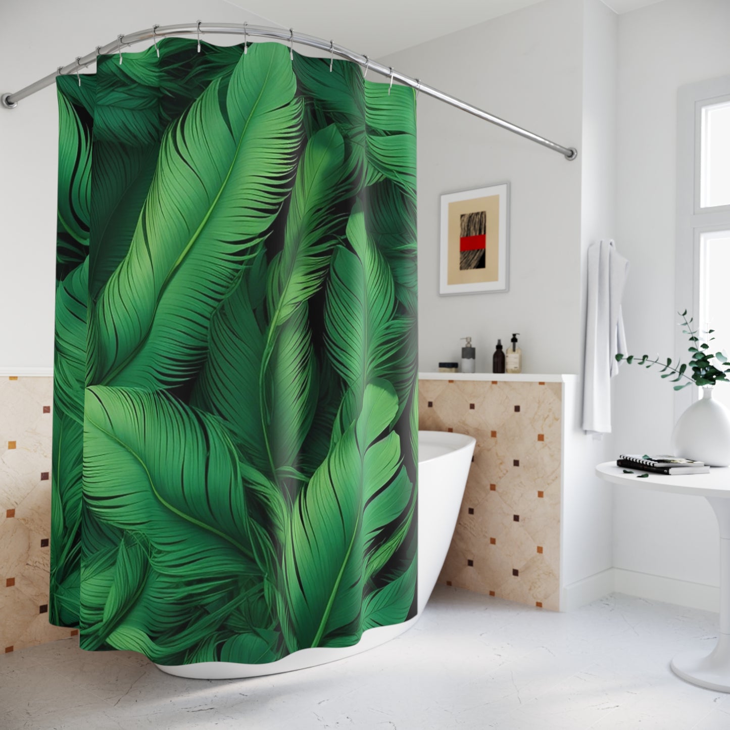 Tropical Leaf Shower Curtain - Lush Green Bathroom Decor, Bohemian Style, Leafy Design, Nature Themed, Gift for Home