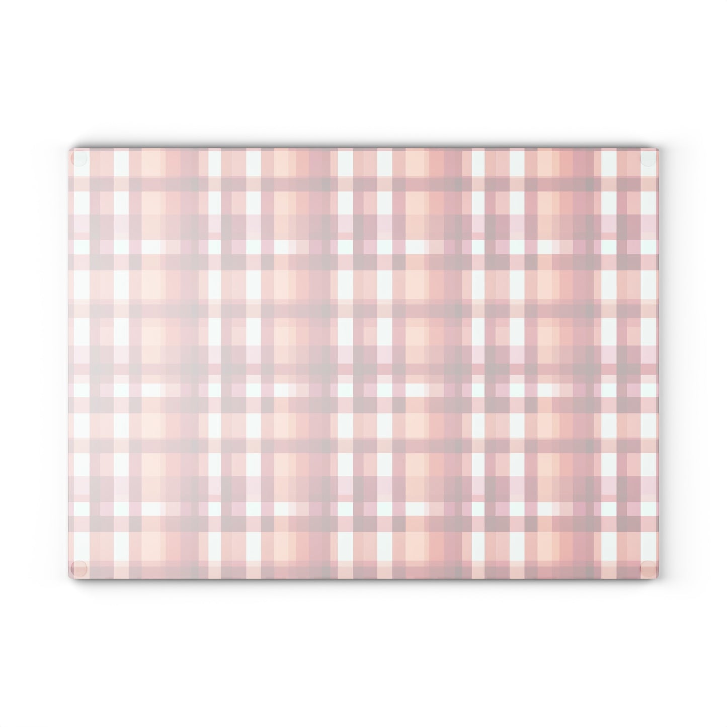 Plaid Glass Cutting Board – Warm Red & Peach Patterned Kitchen Board