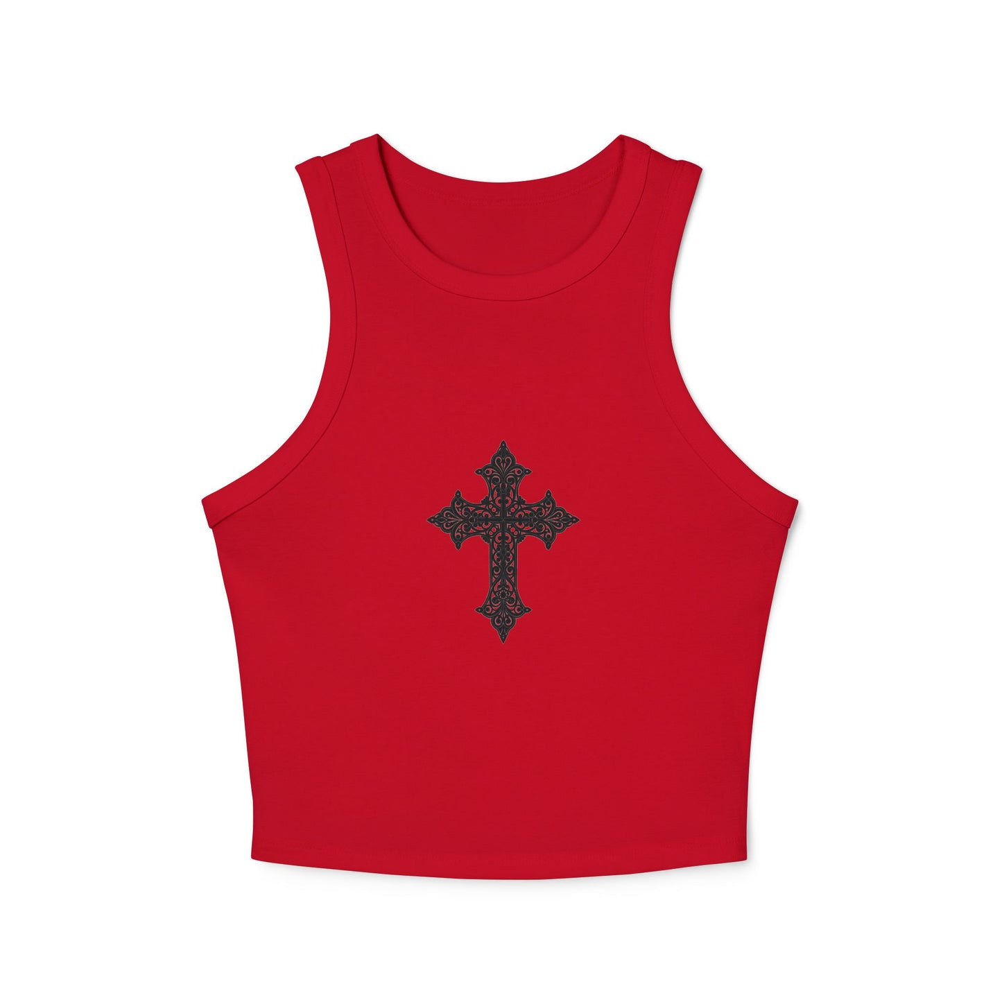 Chic Women's Crop Tank Top with Cross Design, Gym Wear, Casual Summer Top, Festival Fashion, Spiritual Style