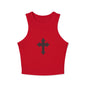 Chic Women's Crop Tank Top with Cross Design, Gym Wear, Casual Summer Top, Festival Fashion, Spiritual Style