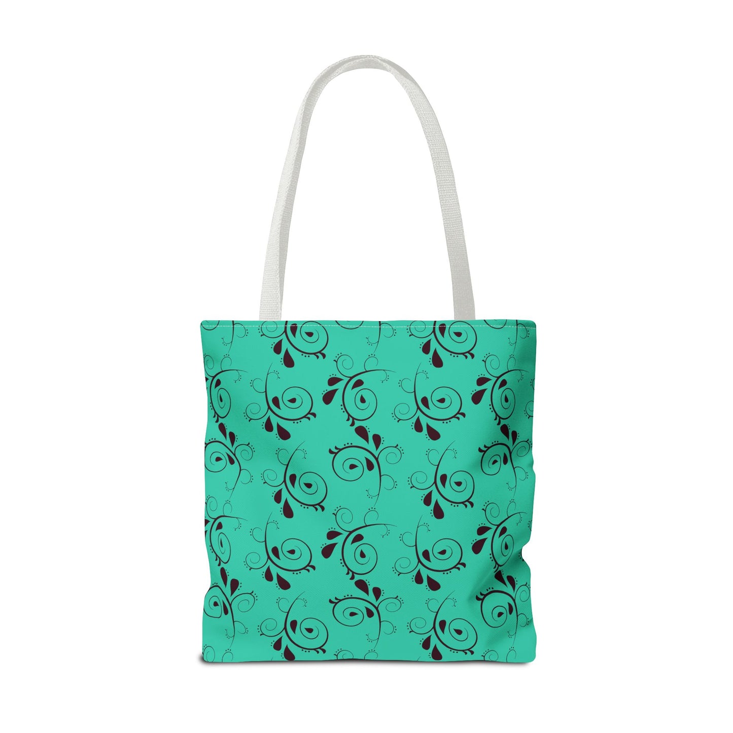 Turquoise Floral Swirl Tote Bag – All-Over Print Stylish Shopping Bag