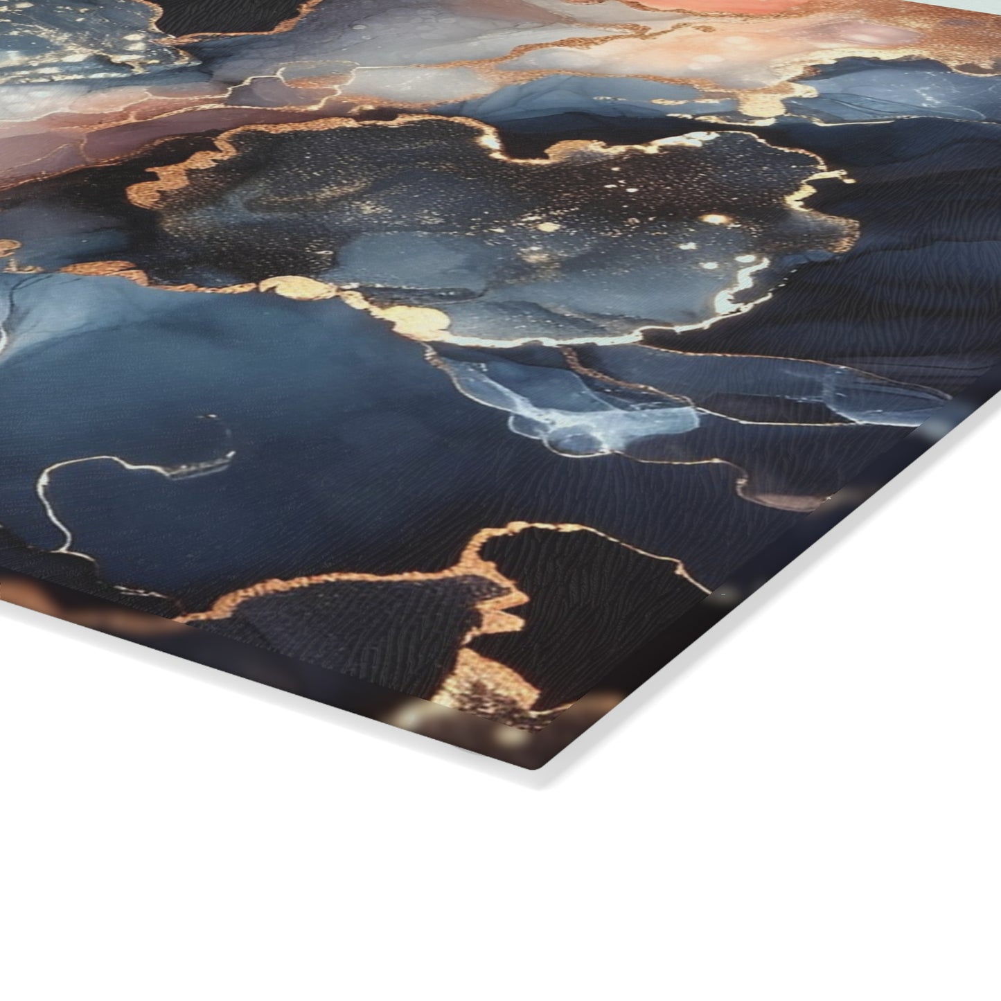 Tempera Marble Glass Cutting Board — Elegant Blue, Pink & Gold Kitchen Decor